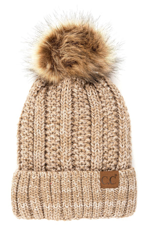 CC Multi Color Fur Pom Beanie ( YJ-820_# )