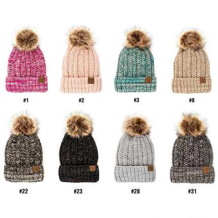 CC Multi Color Fur Pom Beanie ( YJ-820_# )