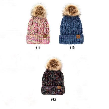 CC Multi Color Fur Pom Beanie ( YJ-820_# )