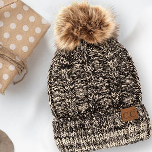 CC Multi Color Fur Pom Beanie ( YJ-820_# )