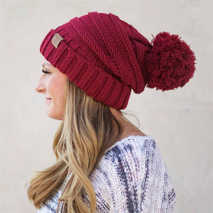 CC Slouchy Yarn Pom Beanie ( HAT-100POM )